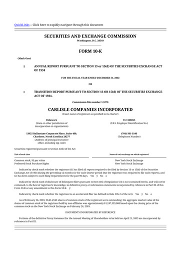 Thumbnail Carlisle Companies
 10-K Annual Report 