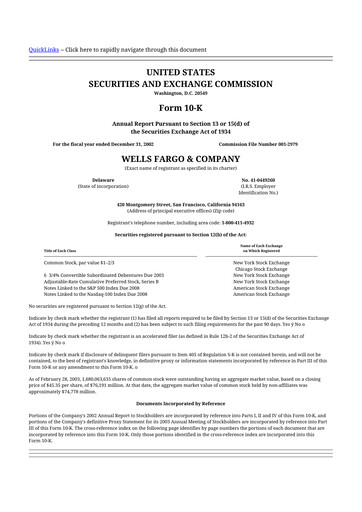 Thumbnail Wells Fargo 10-K Annual Report 