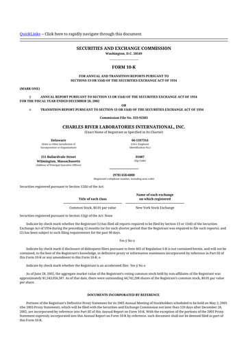 Thumbnail Charles River Laboratories
 10-K Annual Report 