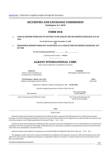 Thumbnail Albany International
 10-K Annual Report 