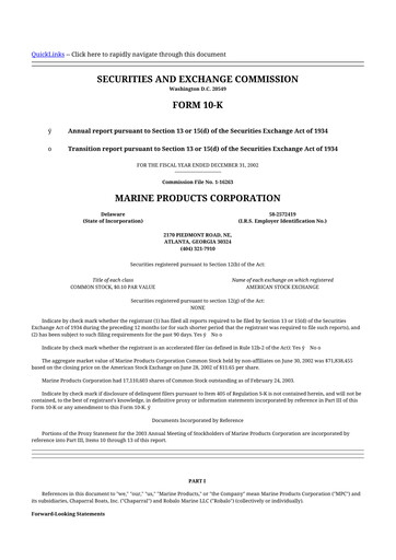 Thumbnail Marine Products Corporation 10-K Annual Report 