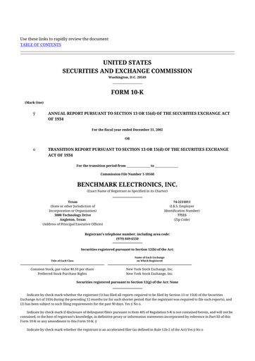Thumbnail Benchmark Electronics
 10-K Annual Report 