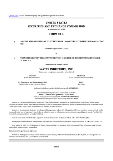 Thumbnail Watts Water Technologies
 10-K Annual Report 