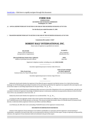 Thumbnail Robert Half 10-K Annual Report 