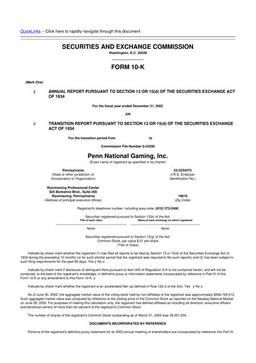 Thumbnail PENN Entertainment
 10-K Annual Report 