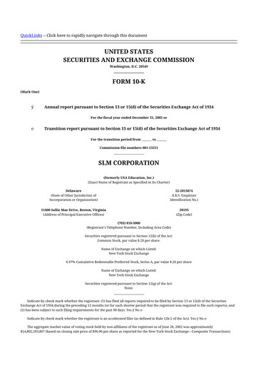 Miniature SLM Corporation (Sallie Mae) 10-K Rapport annuel 