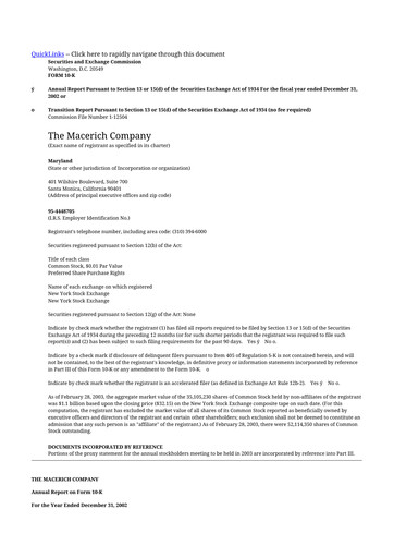 Thumbnail Macerich 10-K Annual Report 