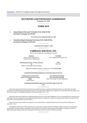 Thumbnail Carriage Services 10-K Annual Report 