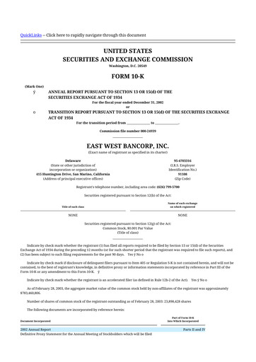Thumbnail East West Bancorp
 10-K Annual Report 