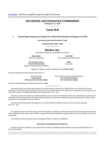 Thumbnail Hasbro 10-K Annual Report 