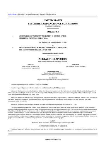 Thumbnail Nektar Therapeutics
 10-K Annual Report 