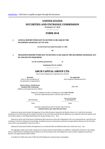 Miniature Arch Capital 10-K Rapport annuel 