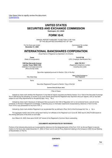 Thumbnail International Bancshares Corp 10-K Annual Report 