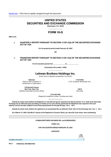 Thumbnail Lehman Brothers 10-Q Quarterly Report FY 