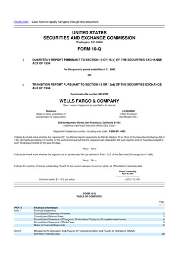 Vorschaubild Wells Fargo 10-Q Quartalsbericht  