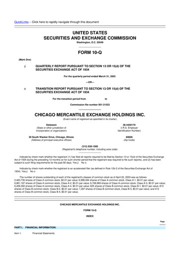 Miniature CME Group 10-Q Rapport trimestriel  