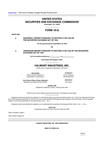 Thumbnail Valmont Industries
 10-Q Quarterly Report FY 