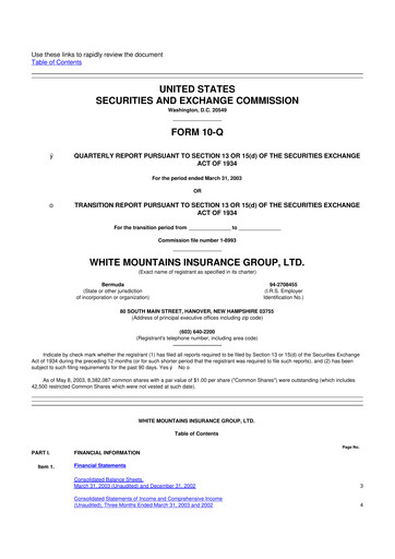 Miniature White Mountains Insurance Group 10-Q Rapport trimestriel  