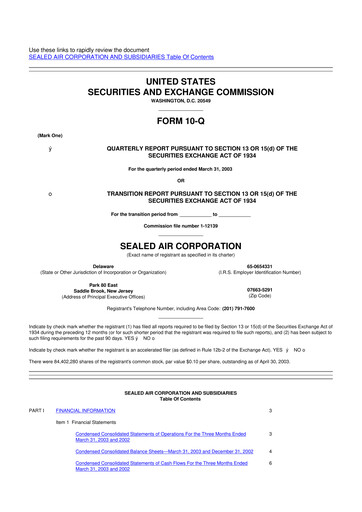 Thumbnail Sealed Air
 10-Q Quarterly Report FY 