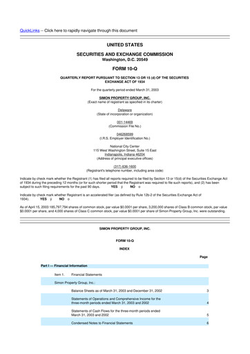 Miniature Simon Property Group 10-Q Rapport trimestriel  