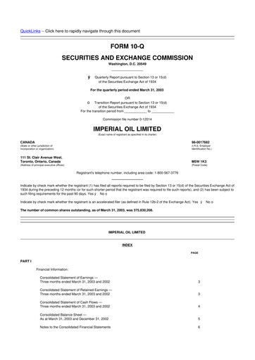 Thumbnail Imperial Oil
 10-Q Quarterly Report FY 