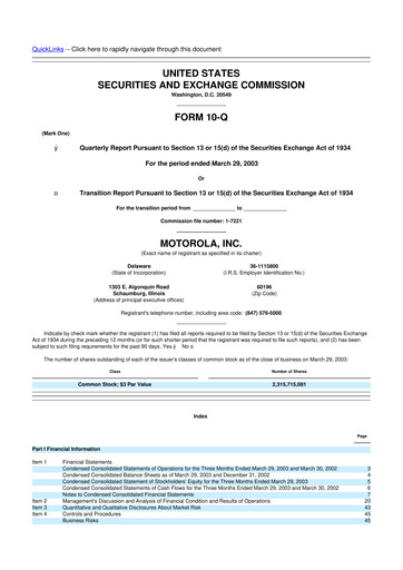 Thumbnail Motorola Solutions
 10-Q Quarterly Report FY 