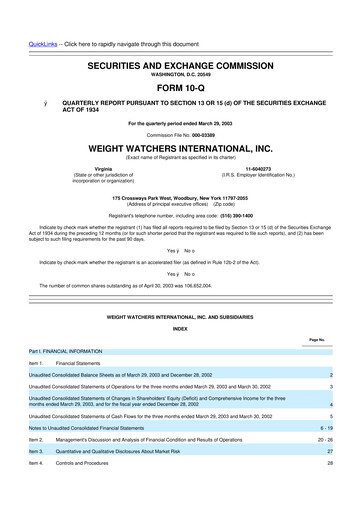 Thumbnail Weight Watchers 10-Q Quarterly Report FY 