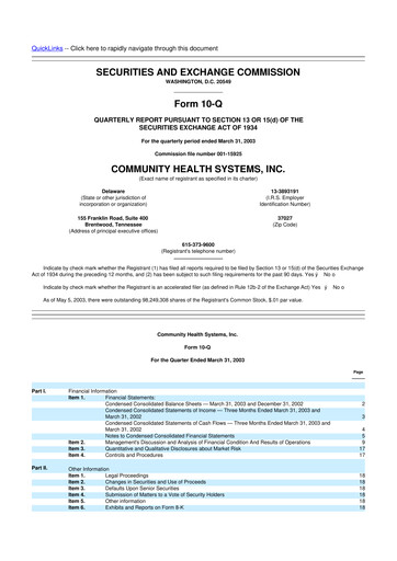 Thumbnail Community Health Systems
 10-Q Quarterly Report FY 