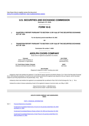 Vorschaubild Molson Coors 10-Q Quartalsbericht  