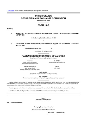 Vorschaubild Packaging Corporation of America
 10-Q Quartalsbericht  