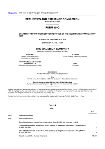 Thumbnail Macerich 10-Q Quarterly Report FY 