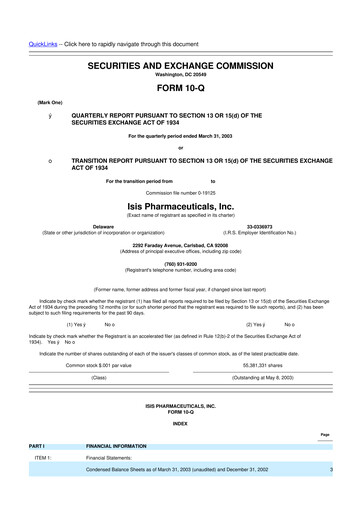 Vorschaubild Ionis Pharmaceuticals
 10-Q Quartalsbericht  