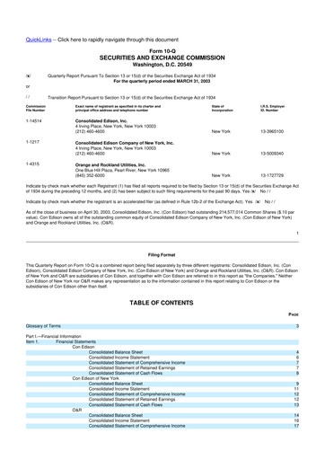 Thumbnail Consolidated Edison 10-Q Quarterly Report FY 
