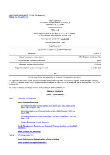 Miniature Target 10-Q Rapport trimestriel  