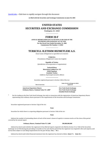 Thumbnail Turkcell 20-F Annual Report 