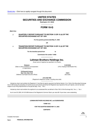 Thumbnail Lehman Brothers 10-Q Quarterly Report FY 