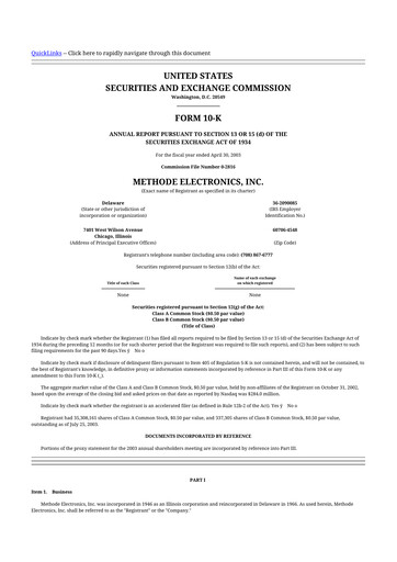 Thumbnail Methode Electronics
 10-K Annual Report 