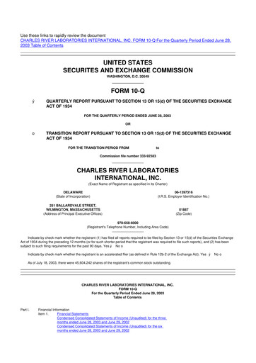 Miniature Charles River Laboratories
 10-Q Rapport trimestriel  