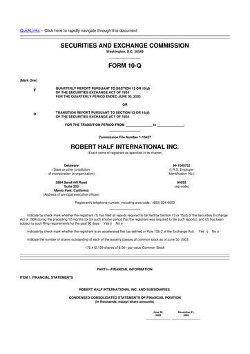Miniature Robert Half 10-Q Rapport trimestriel  