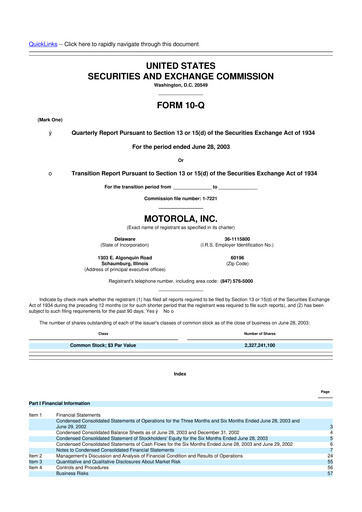 Thumbnail Motorola Solutions
 10-Q Quarterly Report FY 