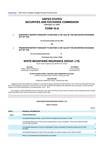 Miniature White Mountains Insurance Group 10-Q Rapport trimestriel  