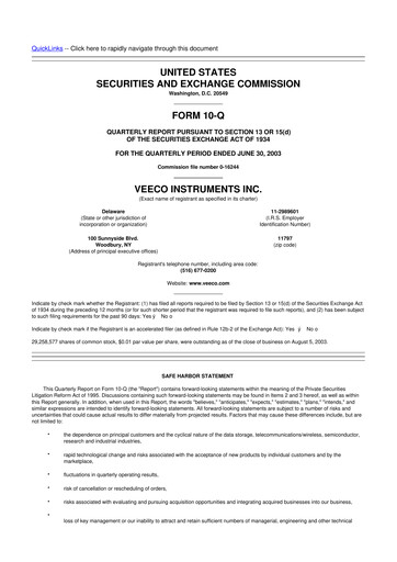 Thumbnail Veeco
 10-Q Quarterly Report FY 