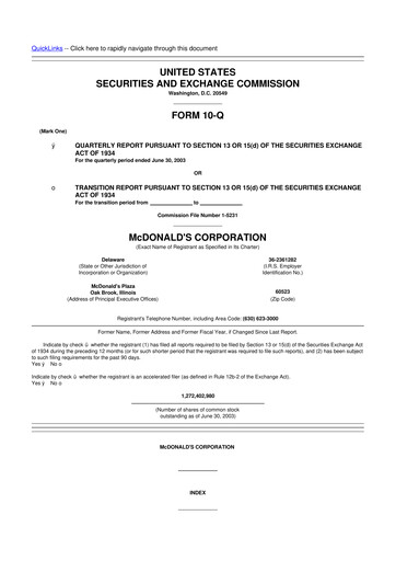 Miniature McDonald 10-Q Rapport trimestriel  