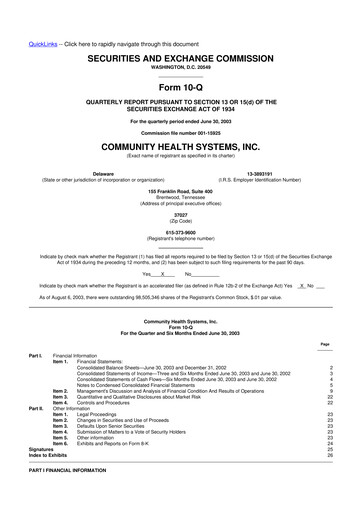 Thumbnail Community Health Systems
 10-Q Quarterly Report FY 