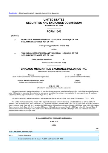 Miniature CME Group 10-Q Rapport trimestriel  