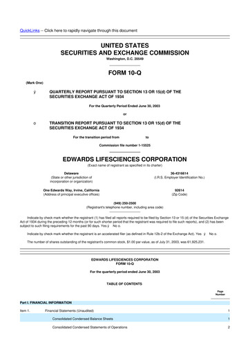 Thumbnail Edwards Lifesciences 10-Q Quarterly Report FY 