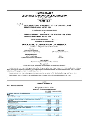 Vorschaubild Packaging Corporation of America
 10-Q Quartalsbericht  