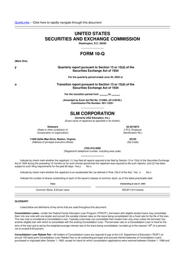 Thumbnail SLM Corporation (Sallie Mae) 10-Q Quarterly Report FY 