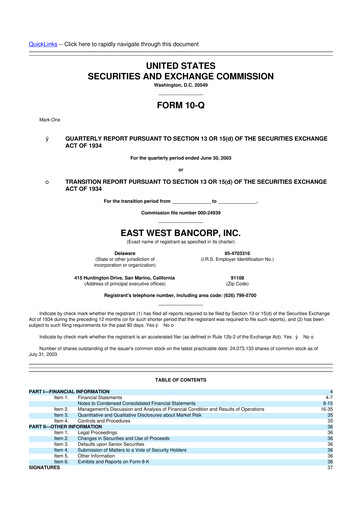 Vorschaubild East West Bancorp
 10-Q Quartalsbericht  