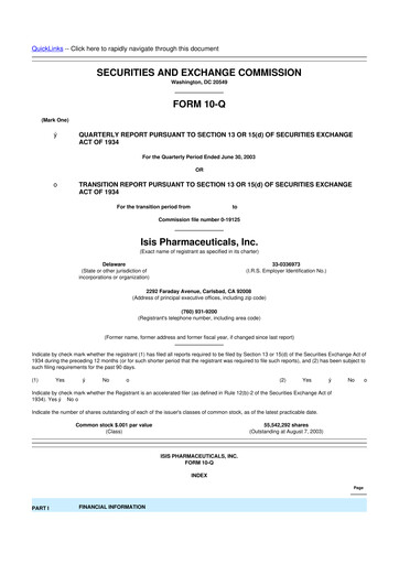 Vorschaubild Ionis Pharmaceuticals
 10-Q Quartalsbericht  